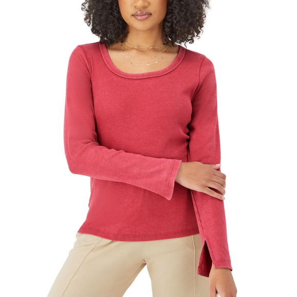 Champion Tops - Champion Size Large Red Ribbed Scoop Neck Long Sleeve Tee Top NWT